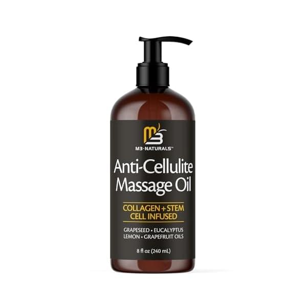 Anti Cellulite Massage Oil – Firming Body Oil with Collagen & Stem Cell | Skin Tightening, Anti-Aging & Cellulite Remover for Legs | with Natural Oils & Refreshing Aroma – 8 Fl Oz by M3 Naturals