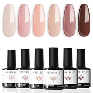 modelones Gel Nail Polish Kit -6 Colors Nude Pink Gel Polish Set Skin Tones Neutral Brown Soak Off Gel Nail Kit Manicure DIY Nail Art Salon Home Gift
