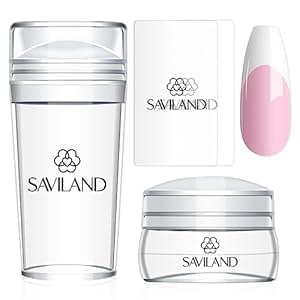 Saviland French Tip Nail Stamp – 4PCS Nail Art Stamper Kit Clear Silicone Nails Stamping Long & Short Jelly Stamper with Scrapers Nails Stamper Kit for French Manicure Home DIY Salon